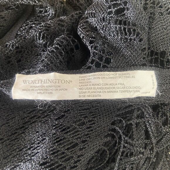 Worthington Black Sheer Shawl Wrap Triangle Fringe Head Cover Lace Mantilla Veil - Picture 8 of 8